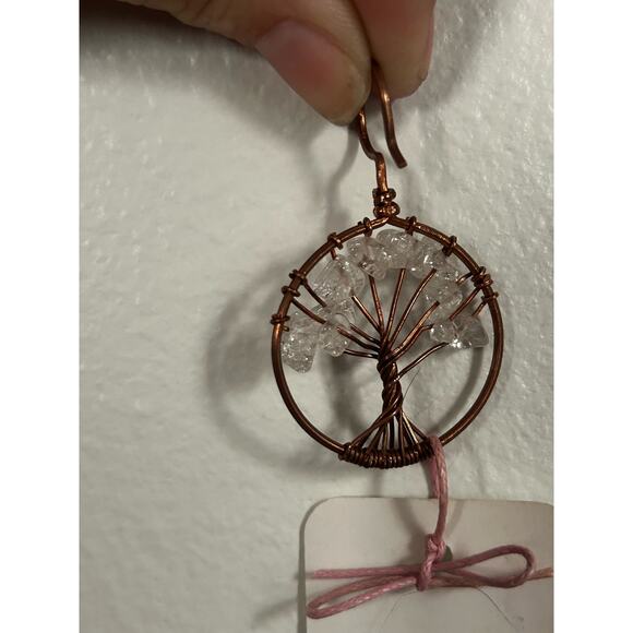 Handmade Copper and Serpentine Crystal Tree of life 3.5x2” Wall Decor - Picture 5 of 5